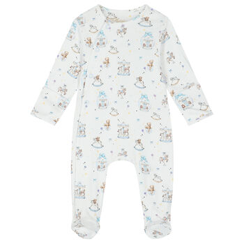 Baby Boys White & Blue Carousel Babygrow